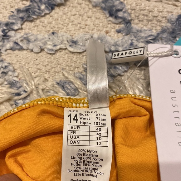 Seafolly Golden Yellow and White Palm Print Textured Bikini Bottoms NWT - Picture 3 of 3
